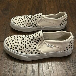 Vans Asher Slip-on Sneakers Black & Cream Dalmatian Unisex Women 7.5 Men 6 Shoes
